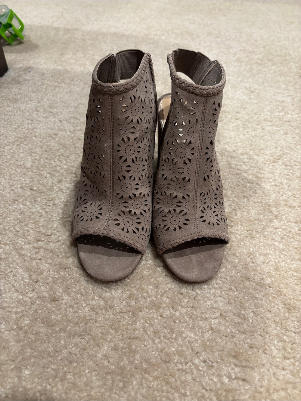 LC Lauren Conrad Taupe Laser-Cut Peep-Toe Heeled Booties